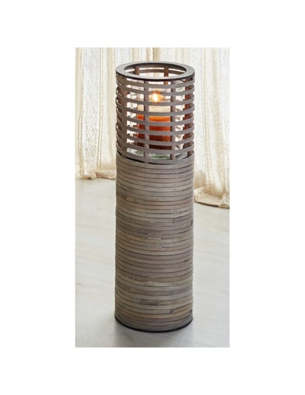 PIE PORTAVELAS MIMBRE GRIS 60 CM