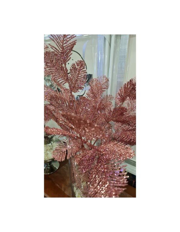 RAMA HOJAS ROSA CON BRILLO