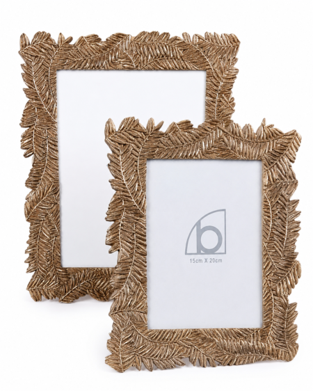 MARCO DE FOTOS DECORATIVO DORADO CON RELIEVE DE HOJAS 20X25