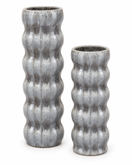 Jarrón cerámico ondulado gris pequeño 13×35 cm