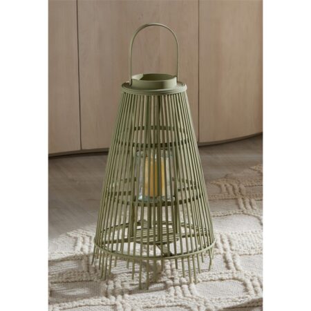 farol conico listones verde decorativo 53 cm