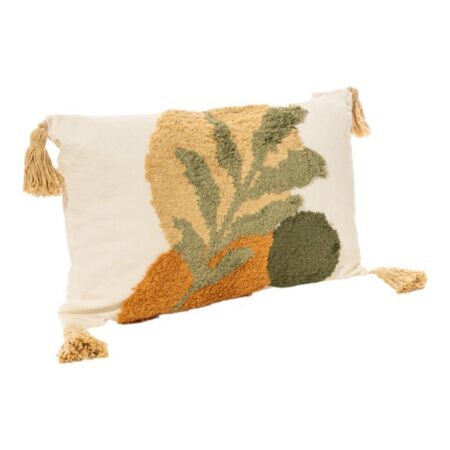 Cojín decorativo vegetal con borlas 45x25 cm