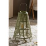 farol conico listones verde decorativo con vaso de vidrio