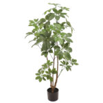 Planta paraguas artificial Schefflera de 120 cm en maceta negra decorativa