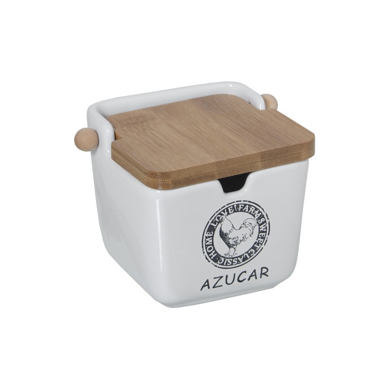 azucarero-ceramica-tapa-madera-gallo.jpg Azucarero de cerámica con tapa de madera y diseño de gallo para cocina