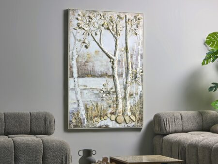 Cuadro árboles en relieve decorando salón moderno elegante