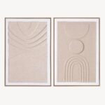 Set de cuadros abstractos en relieve tonos beige con marco madera