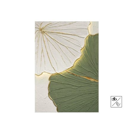 Cuadro de hojas en relieve verde y dorado con luz LED