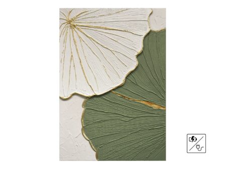 Cuadro de hojas en relieve verde y dorado con luz LED