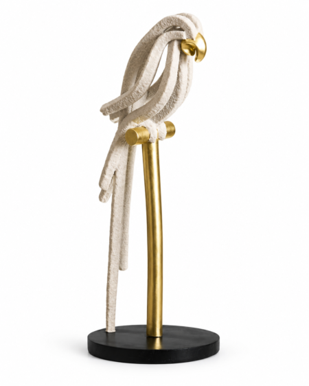 Figura de loro decorativo blanco y dorado de 41,5 cm