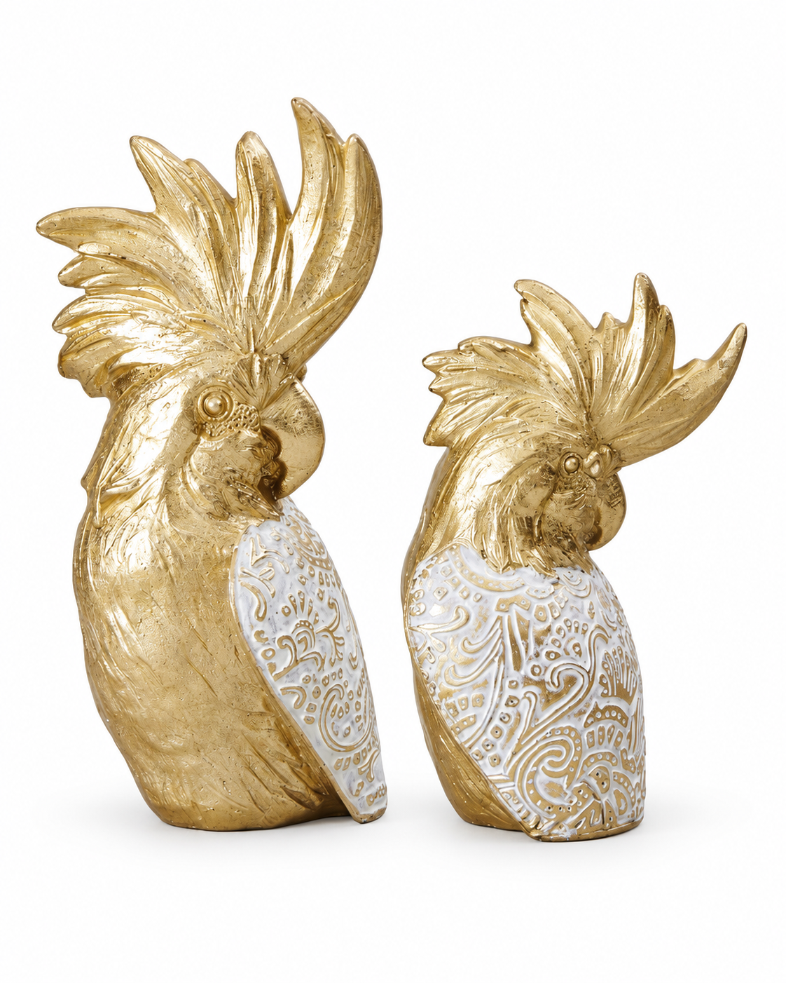 Figura de loro decorativo blanco y dorado Figura de loro decorativo blanco y dorado de 41,5 cm